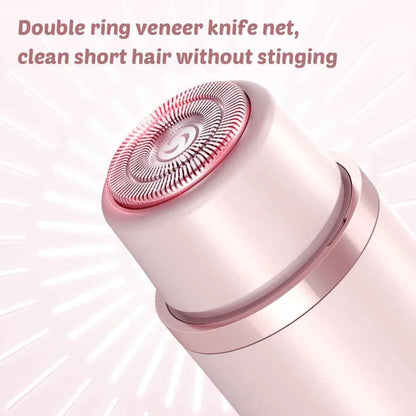 Close-up of dual hair trimmer for women with double ring veneer knife net in soft pink