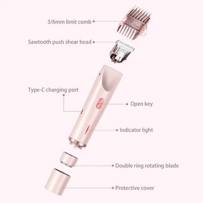 DFShop dual hair trimmer for women with sawtooth push shear head and 3 6mm limit comb in rose gold