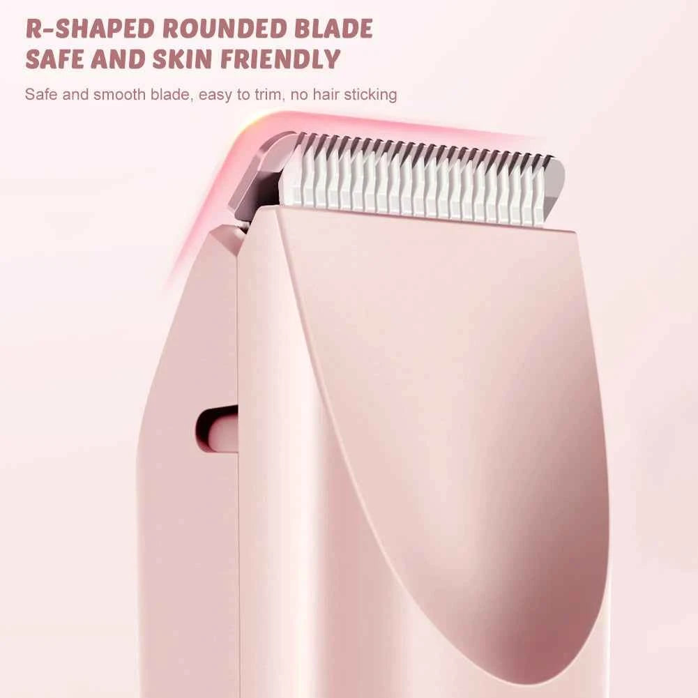 Close-up of dual hair trimmer for women with r-shaped rounded blade safe and skin friendly