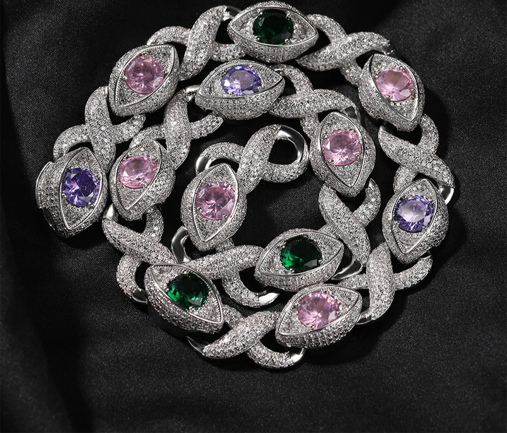 Iced Out Infinity Cuban Chain Necklace Eyes Pave Cubic Zirconia