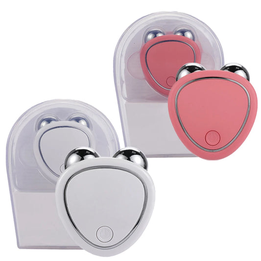 DFShop face lifting device for home use in white and pink with dual metal rollers and ergonomic design