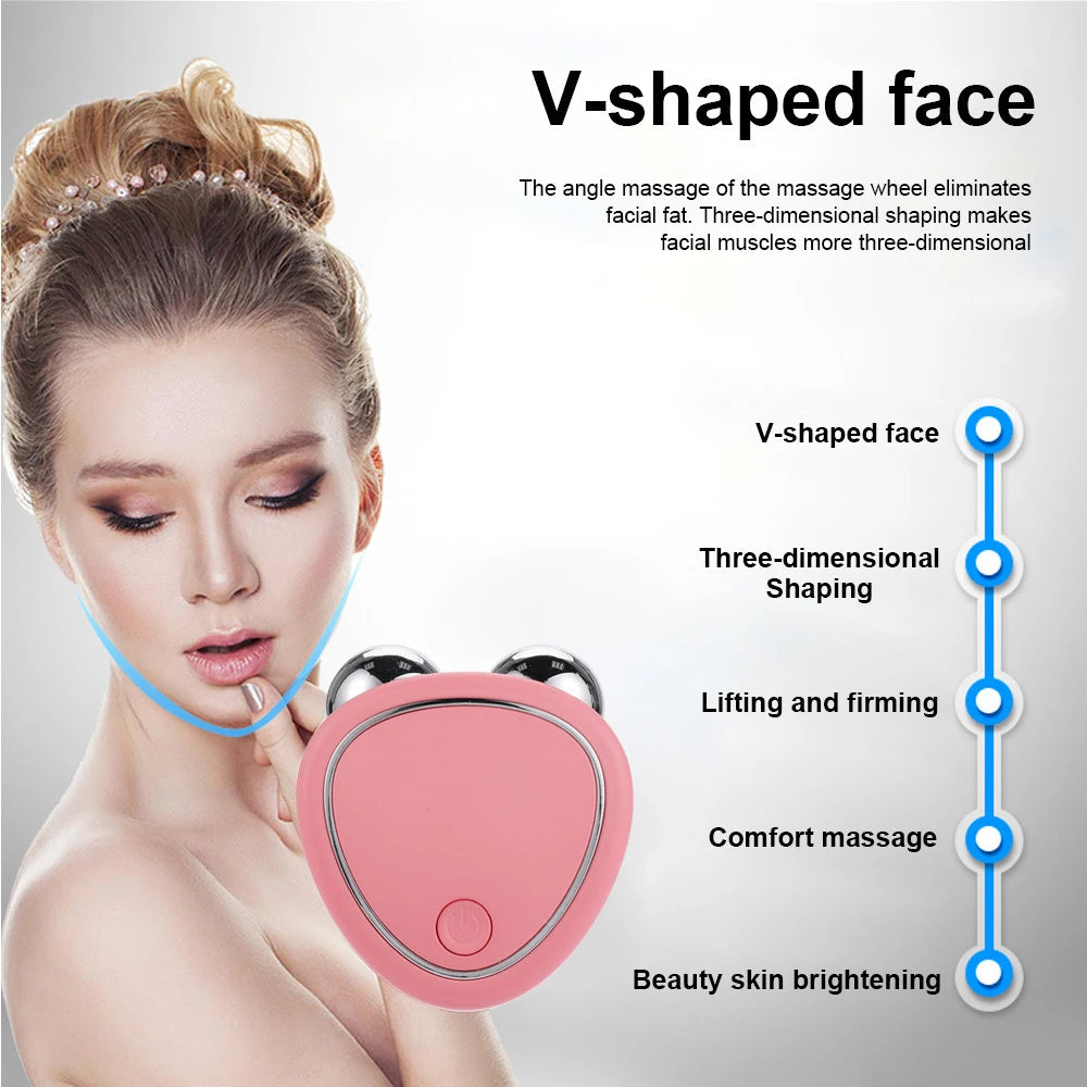 Pink face lifting device for home use with V-shaped face massage for lifting and firming