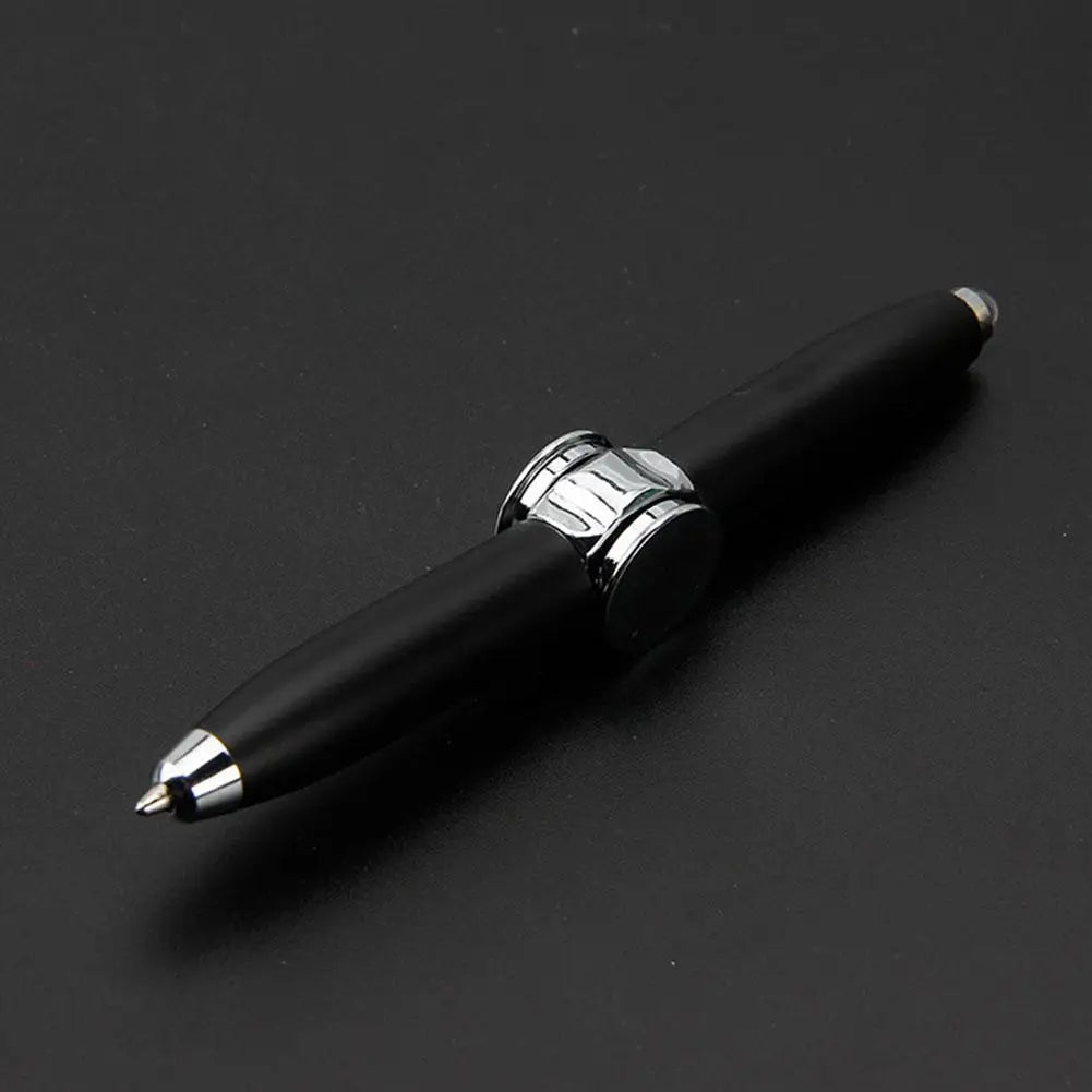 Black fidget spinner pen with silver accents for writing and stress relief by DFShop