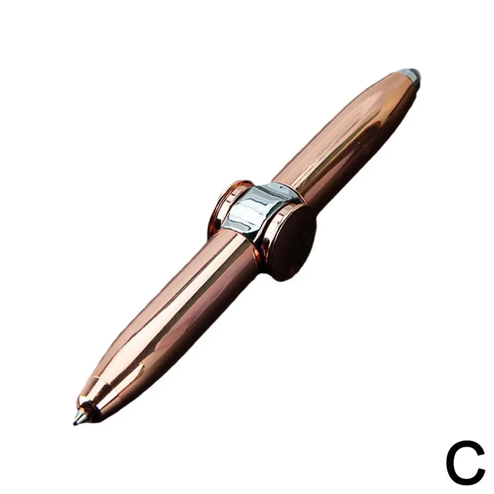 Copper colored fidget spinner pen with metallic finish and built-in spinner ring for stress relief
