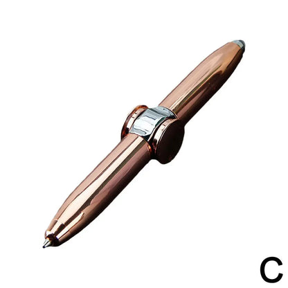 Copper colored fidget spinner pen with metallic finish and built-in spinner ring for stress relief