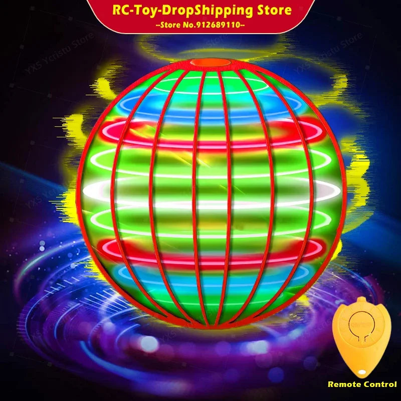 Colorful flying orb ball toy with bright neon lights and remote control for interactive play