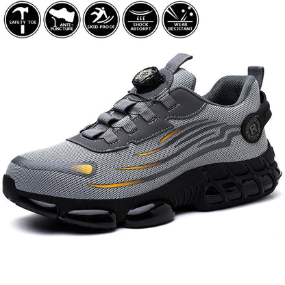 DFShop gray and black anti puncture non slip work boots with safety toe and shock absorption