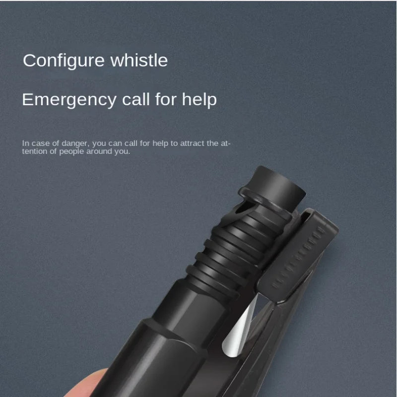 Black keychain safety hammer with whistle feature for emergency calls and attracting attention