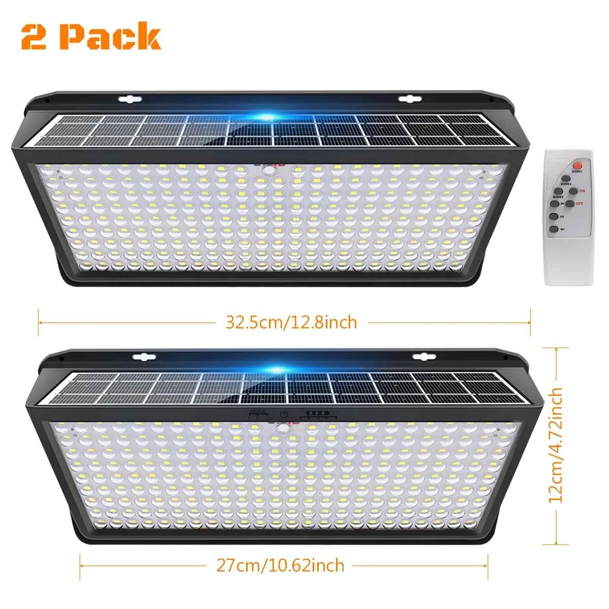 DFShop 2 pack solar outdoor security lights with remote control and LED panels