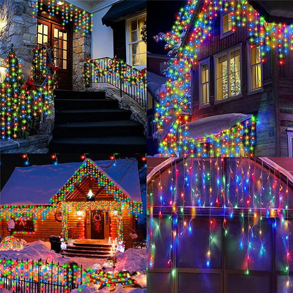 Colorful LED solar string lights for garden decorating house, fence, and windows during nighttime
