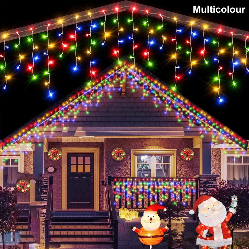 Multicolor LED solar string lights for garden decorating house roof and porch in festive style