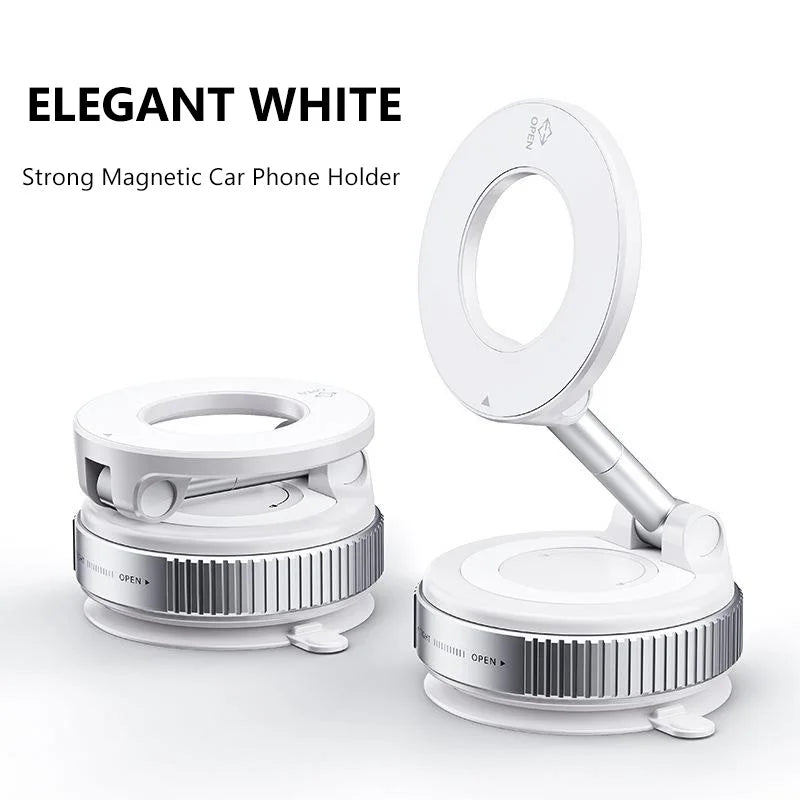 Elegant white magnetic car phone holder with adjustable design and strong magnetic grip by DFShop