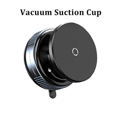 Black magnetic car phone holder with vacuum suction cup for secure car mounting