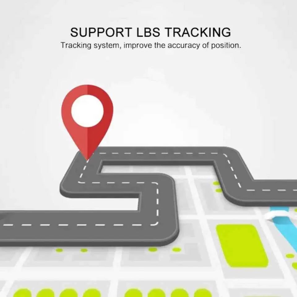 Micro magnetic GPS tracker showing a detailed road map with a red location pin indicating precise tracking