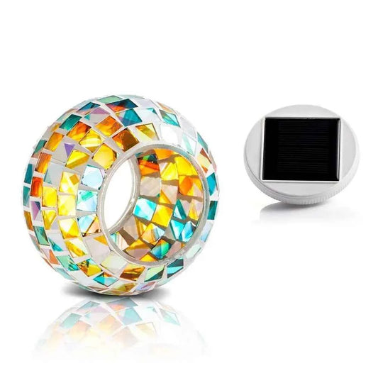 Colorful solar mosaic garden lights with multicolor glass pieces and built-in solar panel by DFShop