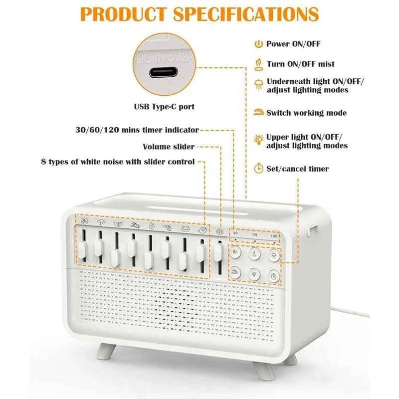 DFShop Multifunctional Diffuser with White Noise & Sound Controls - DFShop