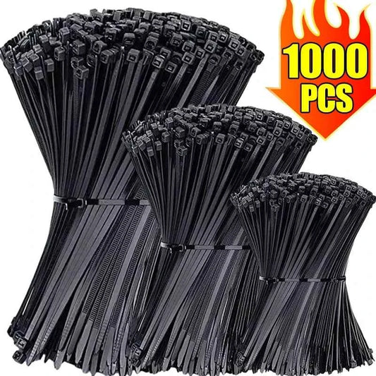 DFShop black nylon cable ties bulk pack with 1000 pieces for versatile fastening and organizing