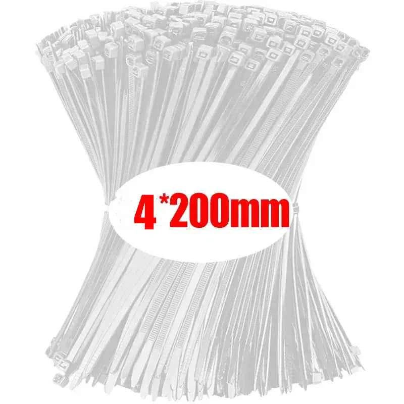 Bundle of clear nylon cable ties bulk measuring 4 by 200 millimeters for organizing cables