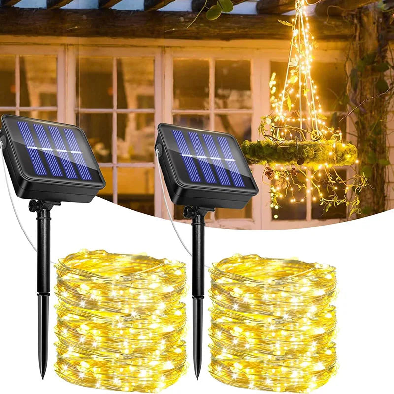DFShop outdoor solar fairy lights with solar panels and warm white LED string lights