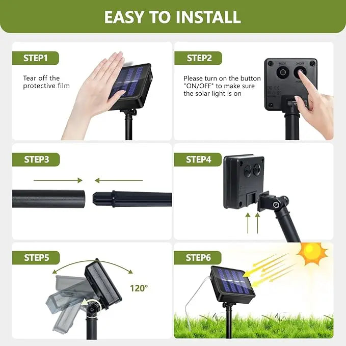 Step-by-step easy installation guide of outdoor solar fairy lights solar panel setup and adjustment