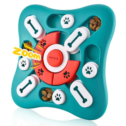 DFShop interactive dog puzzle toy in teal with rotating compartments and treat slots for pet enrichment