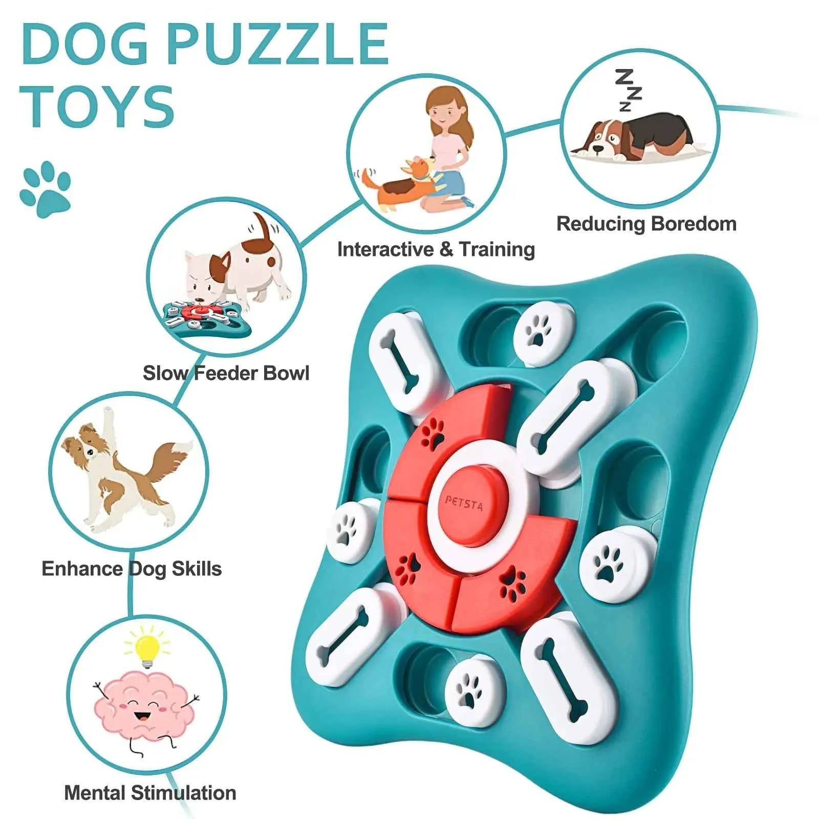 DFShop interactive dog puzzle toy in blue and red for mental stimulation and training