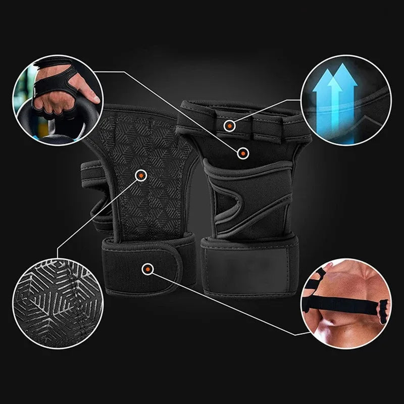 DFShop black weightlifting gym gloves with wrist support and textured grip for enhanced performance