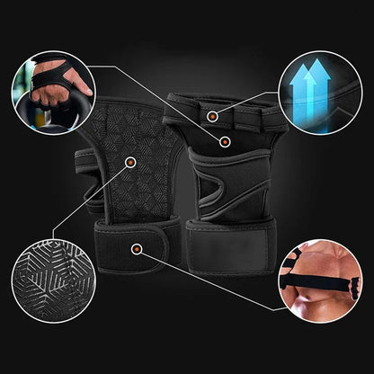 DFShop black weightlifting gym gloves with wrist support and textured grip for enhanced performance