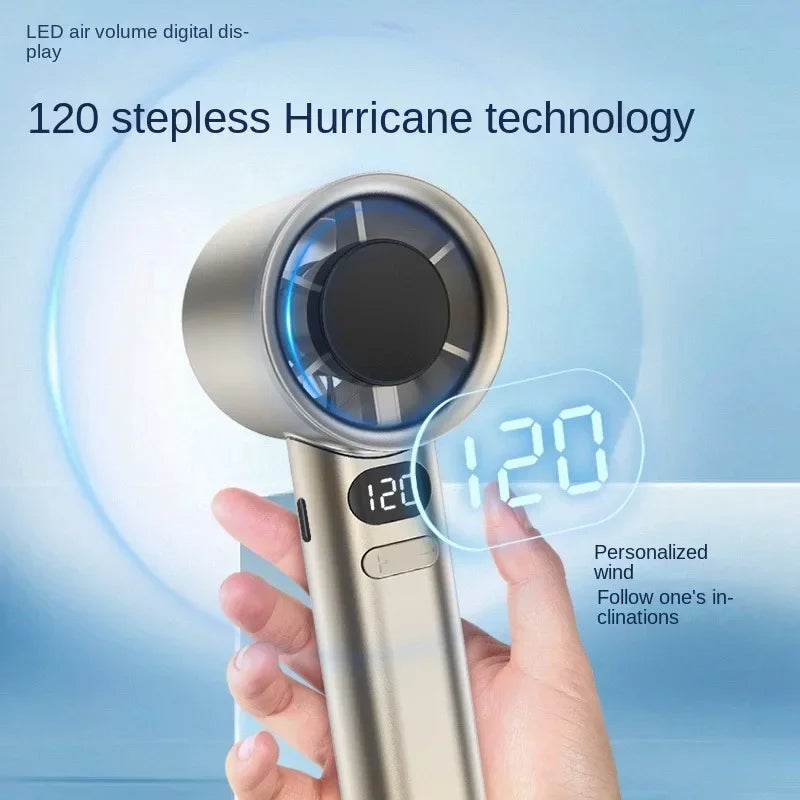 DFShop portable bladeless hand fan with LED digital display and stepless hurricane technology