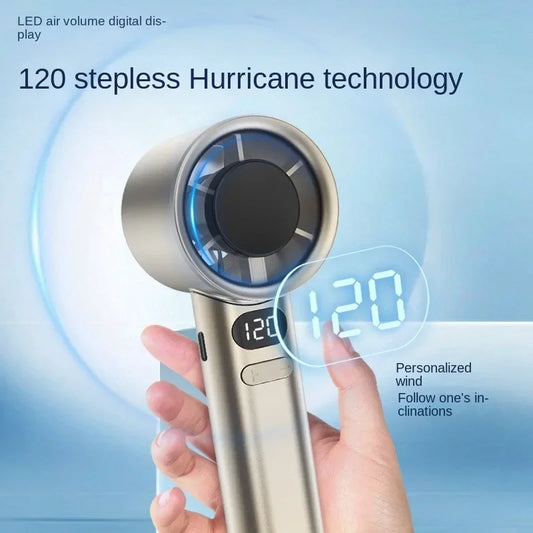DFShop portable bladeless hand fan with LED digital display and stepless hurricane technology