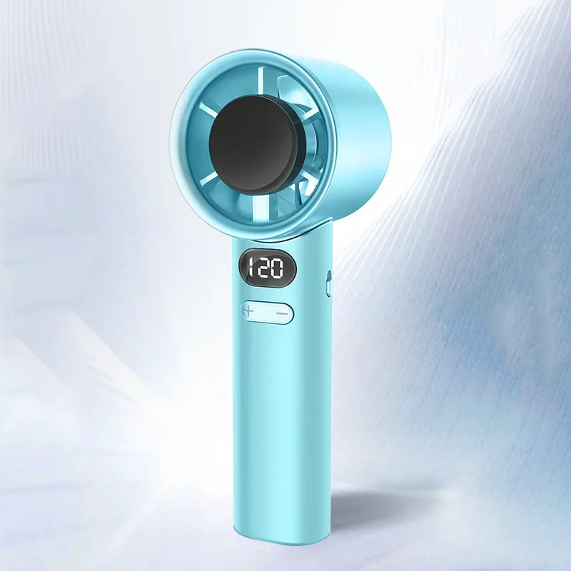 DFShop portable bladeless hand fan in blue with digital display and compact design