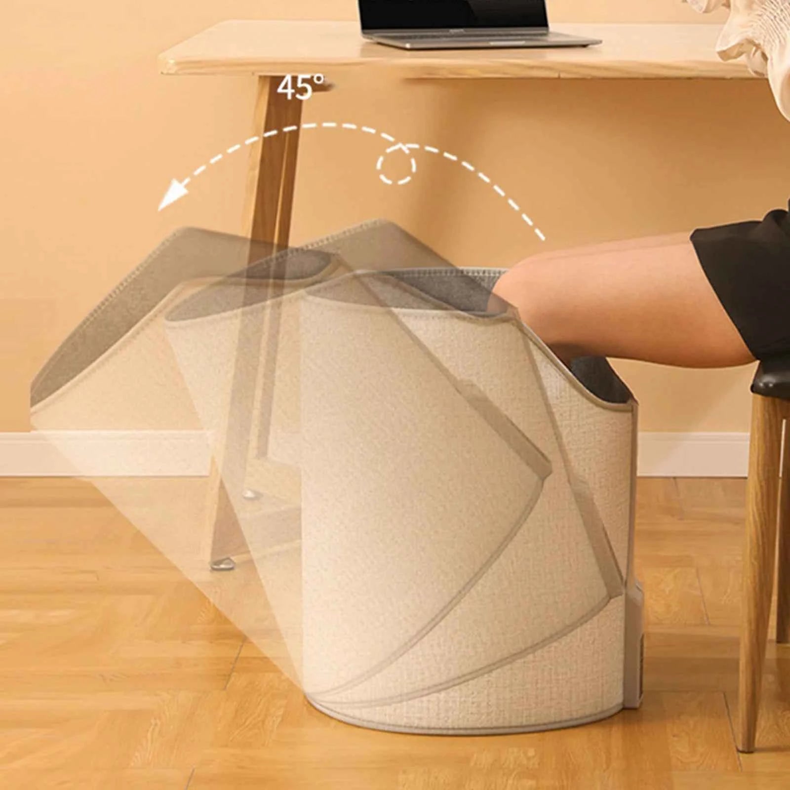 Portable heated foot warmer for home with adjustable 45 degree angle designed for comfort and warmth