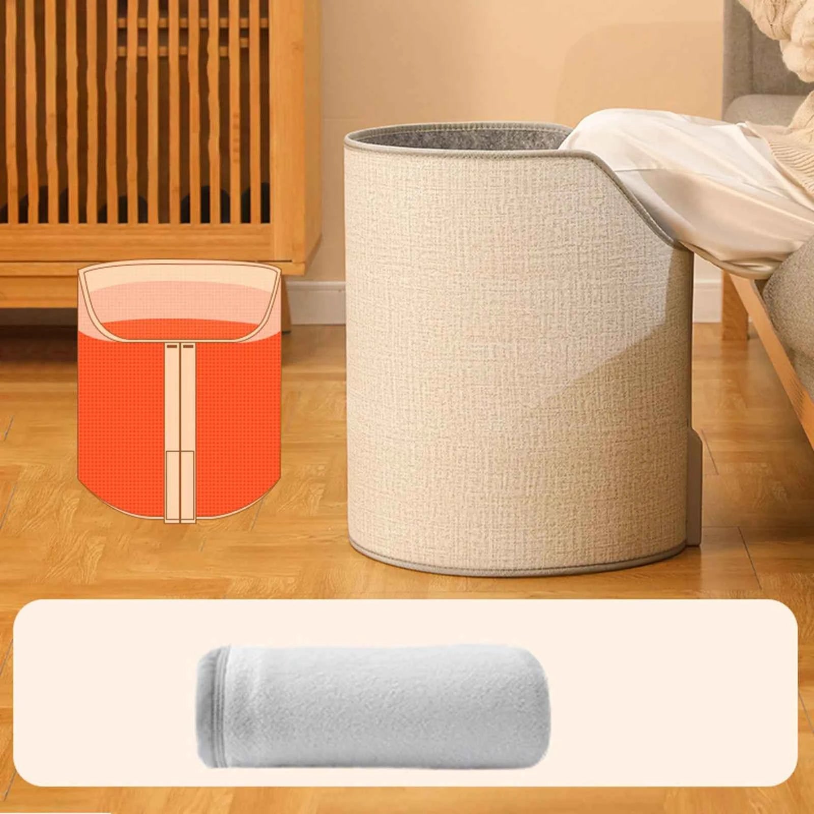 DFShop portable heated foot warmer for home in beige fabric with a feet compartment for cozy warmth