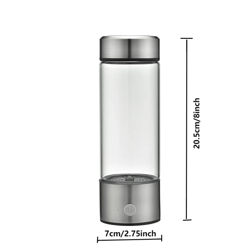 DFShop portable hydrogen water generator with sleek transparent body and silver base measuring 20.5 cm height