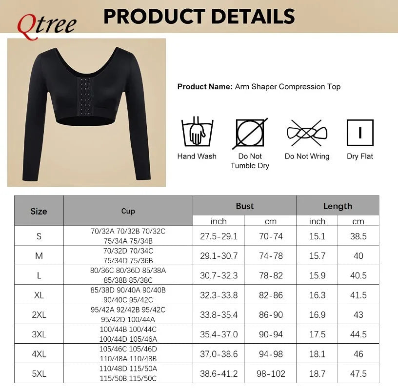 Black women's arm shaper long sleeves compression top with front hook closure by DFShop