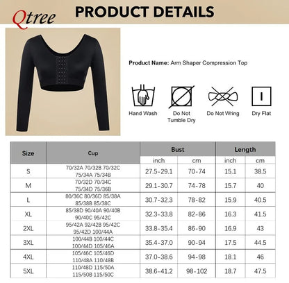 Black women's arm shaper long sleeves compression top with front hook closure by DFShop