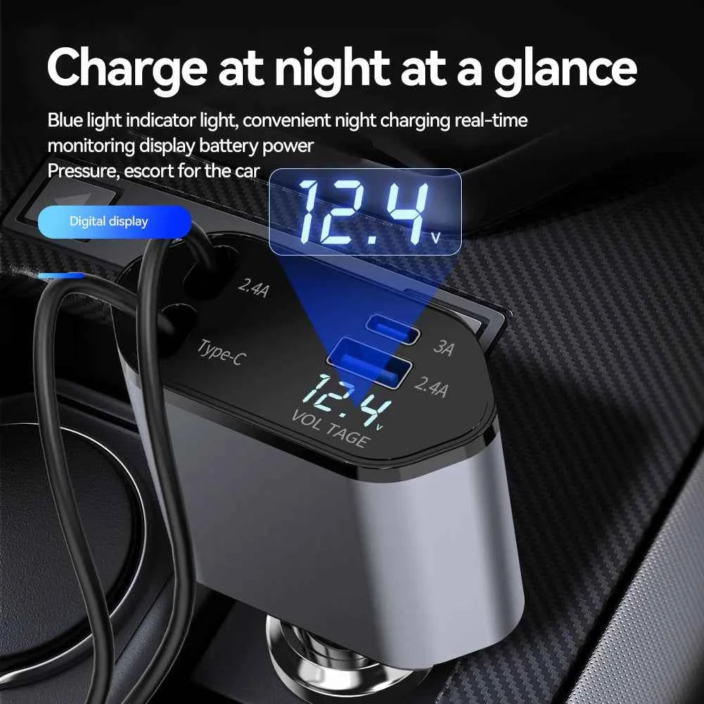 DFShop Retractable Car Charger USB Type C for Fast Charging - DFShop