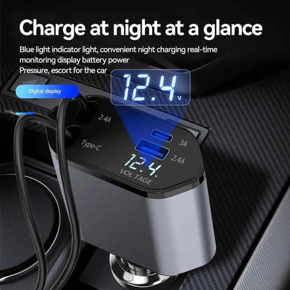 DFShop Retractable Car Charger USB Type C for Fast Charging - DFShop