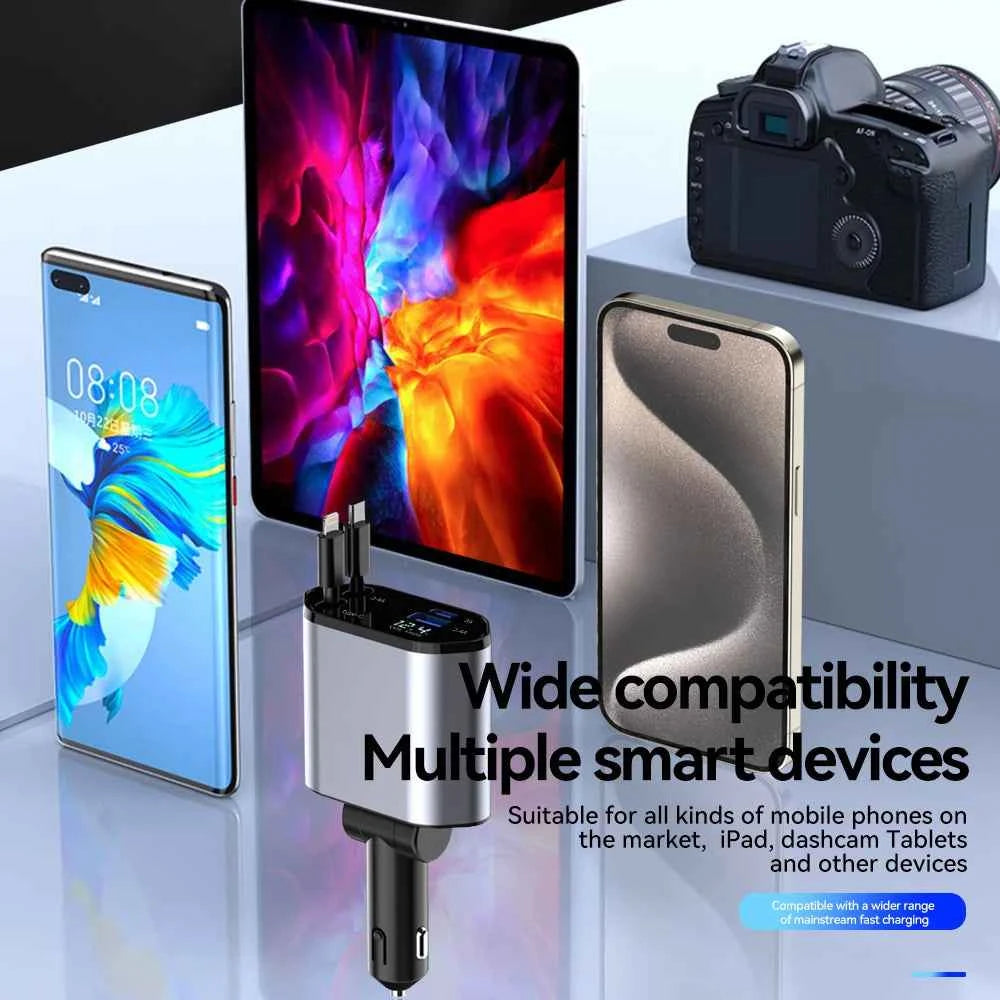 DFShop Retractable Car Charger USB Type C for Fast Charging - DFShop