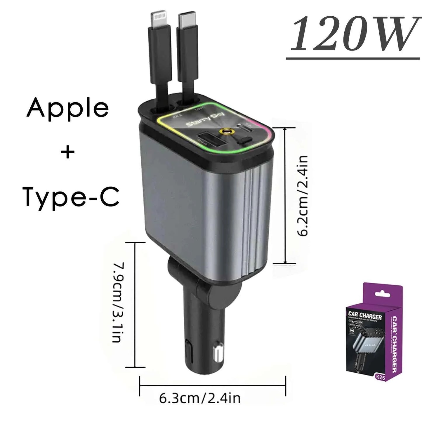 DFShop Retractable Car Fast Charger with Star Projector - DFShop