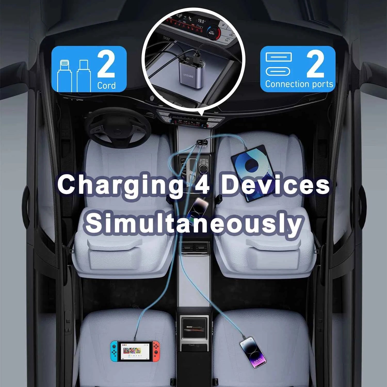 DFShop Retractable Car Fast Charger with Star Projector - DFShop