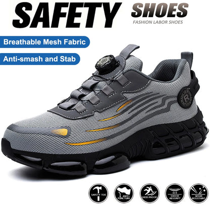 Gray safety shoes with breathable mesh fabric anti puncture non slip work boots with shock absorption