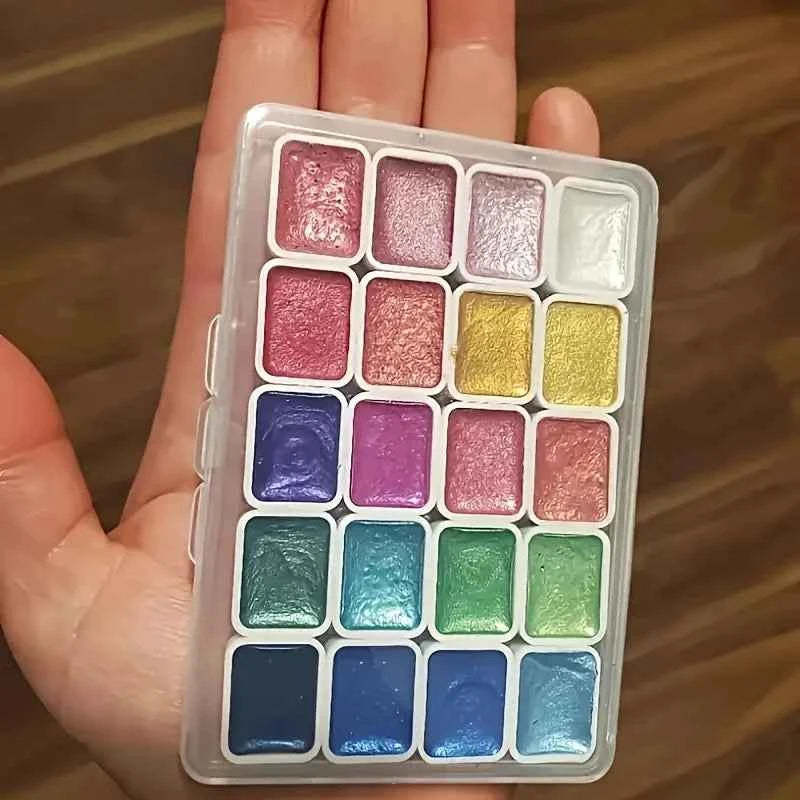 DFShop shifting watercolor painting set with 20 vibrant metallic paint colors in a compact plastic case