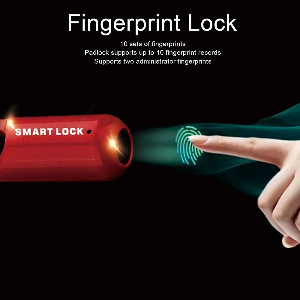 Red fingerprint padlock for lockers with smart lock technology and biometric fingerprint access