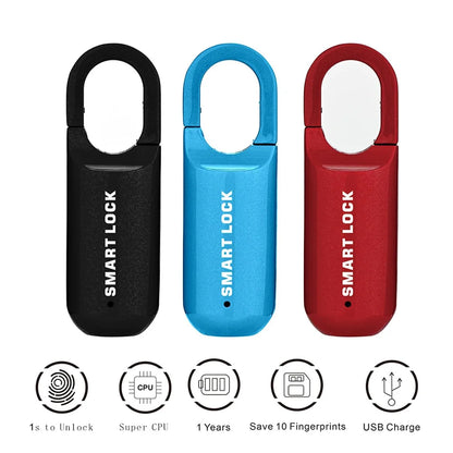DFShop fingerprint padlock for lockers in black blue and red with USB charge and fingerprint saving
