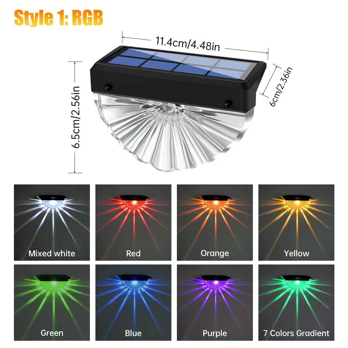 DFShop solar deck lights outdoor waterproof with RGB color options including red, orange, yellow, green, blue, purple, and white