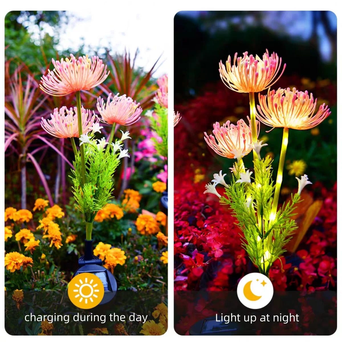 DFShop solar flower garden lights glowing in the garden during day charging and night lighting