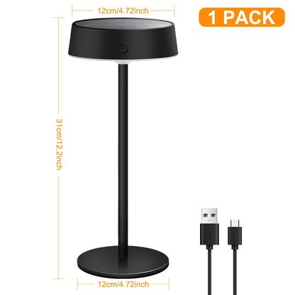 DFShop black solar table lamp rechargeable with USB charging cable and sleek modern design