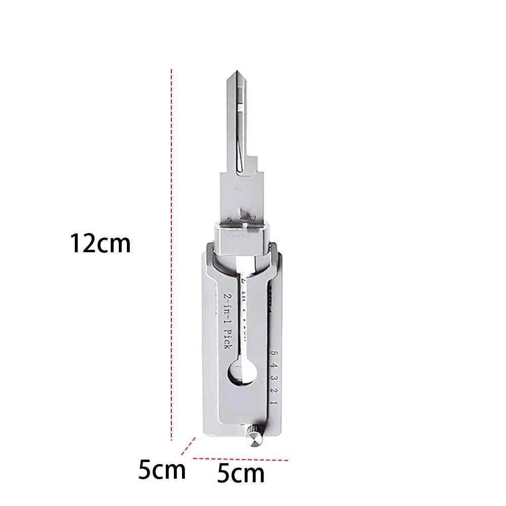 Stainless steel key decoder tool measuring 12cm by 5cm for precise key decoding and locksmith use