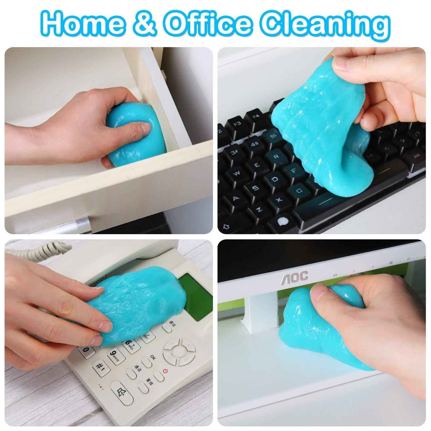 Blue car cleaning gel used for cleaning keyboard, drawer, telephone, and computer monitor
